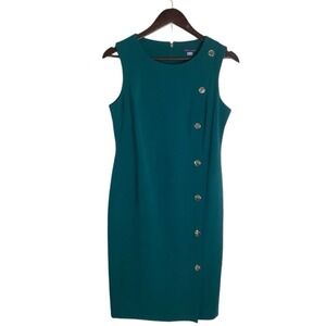 Tommy Hilfiger Teal Sleeveless Sheath Dress Button Detail Women's Size 6